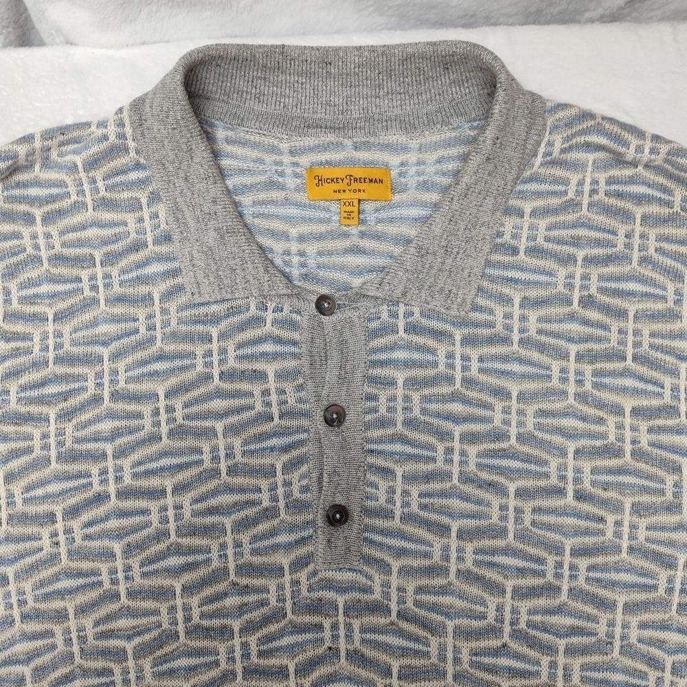 Hickey Freeman Sweater Mens 2XL Gray Collared Polo Linen Silk Pullover Work Knit - Picture 3 of 10